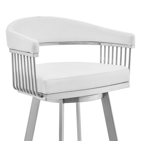 Armen Living Chelsea 29" Swivel Bar Stool with Brushed Stainless Steel and White Faux Leather - LCCSBABSWH30