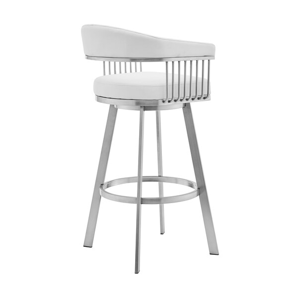 Armen Living Chelsea 29" Swivel Bar Stool with Brushed Stainless Steel and White Faux Leather - LCCSBABSWH30