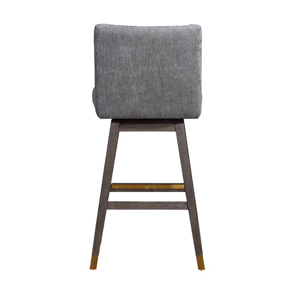 Armen Living Basila Swivel Bar Stool in Gray Oak Wood Finish with Gray Fabric - 840254332249