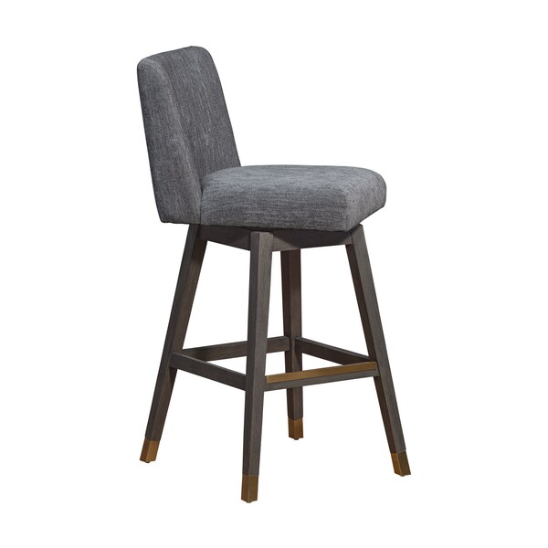 Armen Living Basila Swivel Bar Stool in Gray Oak Wood Finish with Gray Fabric - 840254332249