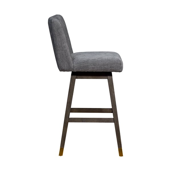 Armen Living Basila Swivel Bar Stool in Gray Oak Wood Finish with Gray Fabric - 840254332249