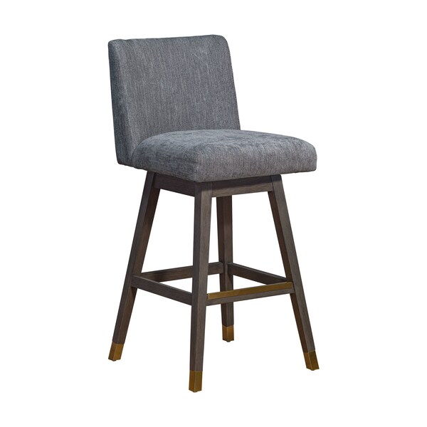 Armen Living Basila Swivel Bar Stool in Gray Oak Wood Finish with Gray Fabric - 840254332249