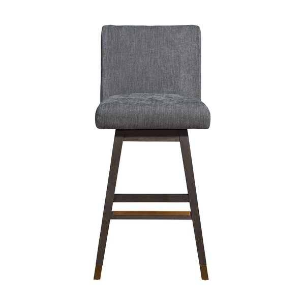 Armen Living Basila Swivel Bar Stool in Gray Oak Wood Finish with Gray Fabric - 840254332249