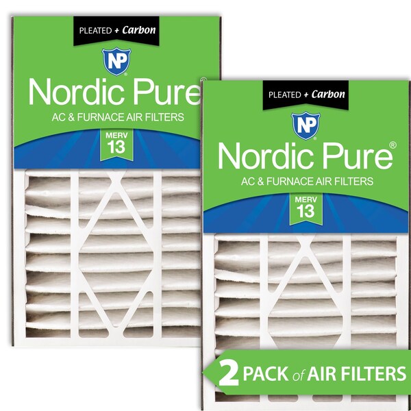 Nordic Pure 16x25x5 Plus Carbon Pleated Air Filter, High Capacity, MERV 13, 2 PK - 16X25X5ABM13+C-2