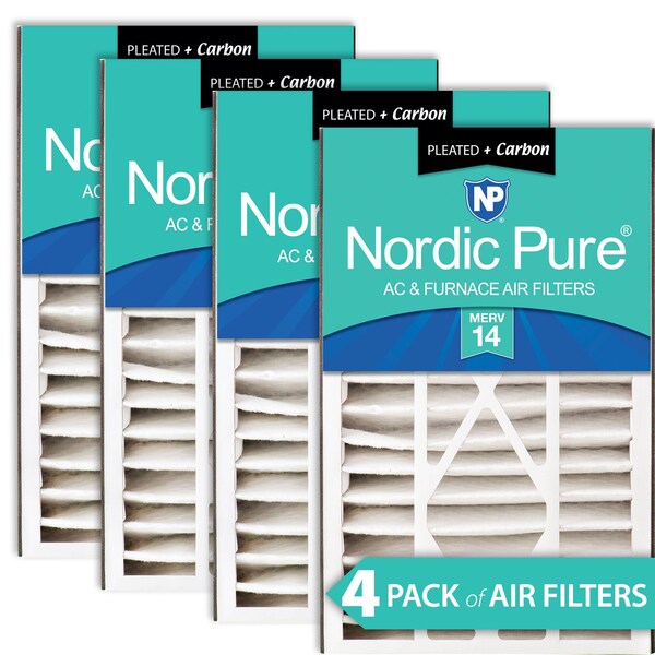 Nordic Pure 16x25x5 Plus Carbon Pleated Air Filter, High Capacity, MERV 14, 4 PK - 16X25X5ABM14+C-4