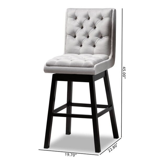Baxton Studio Gregory Light Grey Velvet and Brown Wood 2-Piece Swivel Bar Stool Set - 164-10289