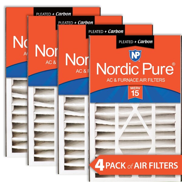 Nordic Pure 16x25x5 Plus Carbon Pleated Air Filter, High Capacity, MERV 15, 4 PK - 16X25X5ABM15+C-4