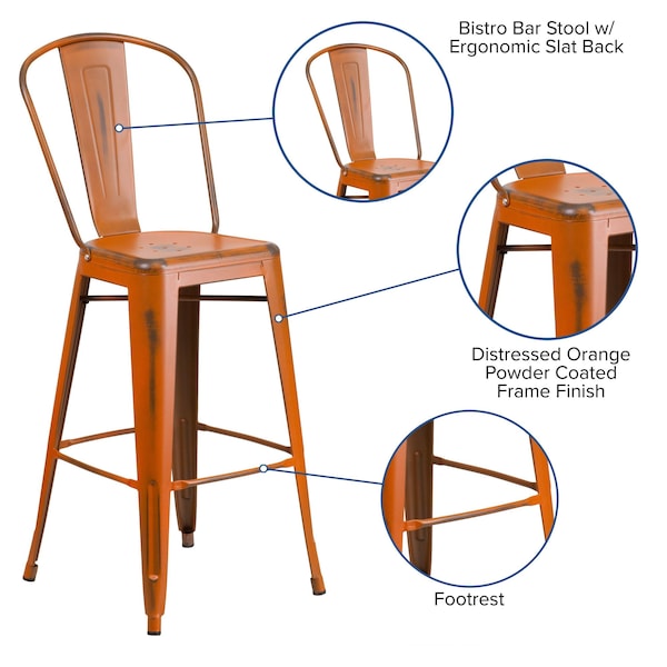 Flash Furniture Distressed Orange Metal Stool, PK4 - 4-ET-3534-30-OR-GG