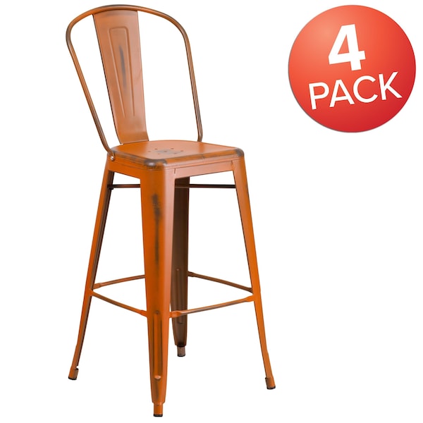 Flash Furniture Distressed Orange Metal Stool, PK4 - 4-ET-3534-30-OR-GG