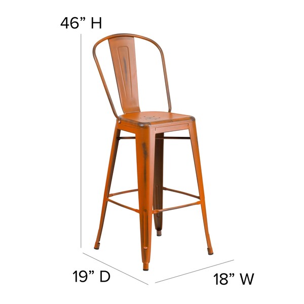 Flash Furniture Distressed Orange Metal Stool, PK4 - 4-ET-3534-30-OR-GG