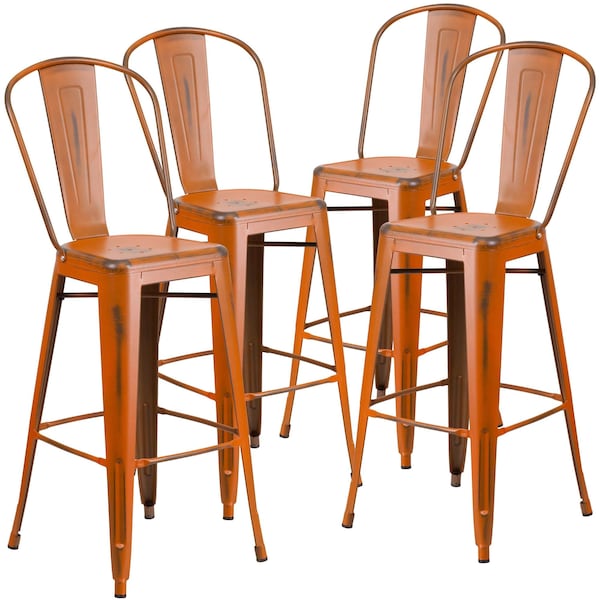 Flash Furniture Distressed Orange Metal Stool, PK4 - 4-ET-3534-30-OR-GG