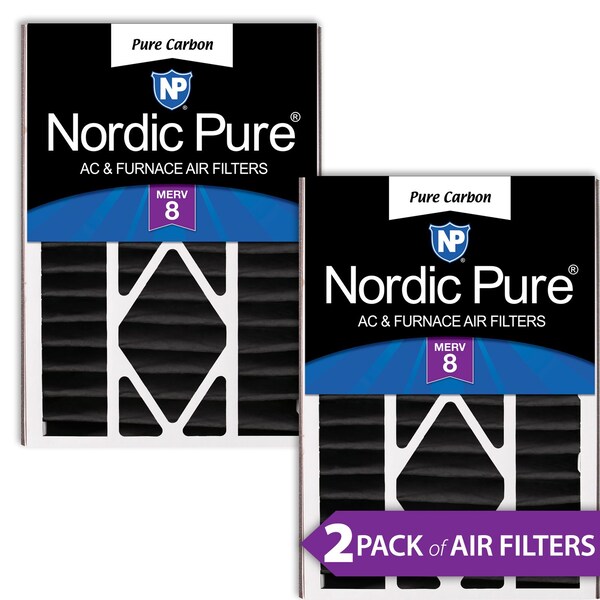 Nordic Pure 16x25x5 Pure Carbon Pleated Air Filter, High Capacity, MERV 8, 2 PK - 16X25X5ABPCP-2