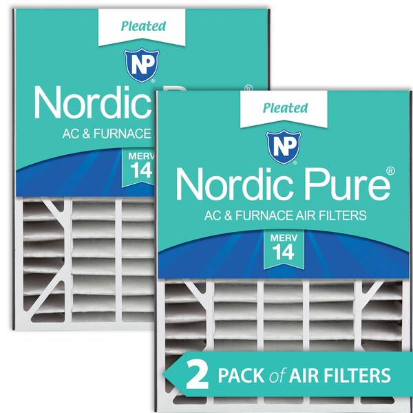 Nordic Pure 20x25x5 Pleated Air Filter, High Capacity, Electrostatically Charged Synthetic Media, MERV 14, 2 PK - 20X25X5ABM14-2