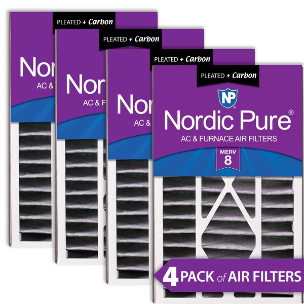 Nordic Pure 16x25x5 Plus Carbon Pleated Air Filter, High Capacity, MERV 8, 4 PK - 16X25X5ABPM8C-4