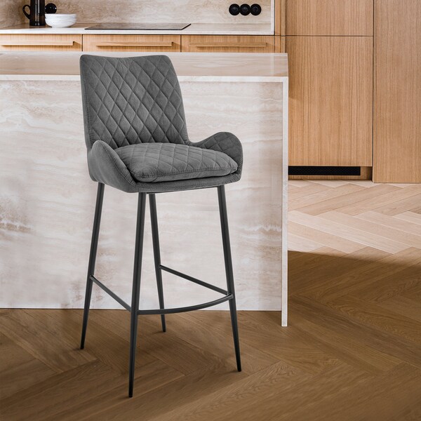 Armen Living Panama 30" Bar Height Bar Stool in Charcoal Fabric and Black Finish - LCPMBACH30