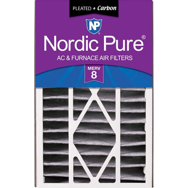 Nordic Pure 16x25x5 Plus Carbon Pleated Air Filter, High Capacity, MERV 8 - 16X25X5ABPM8C-1
