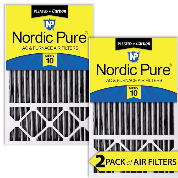 Nordic Pure 16x25x5 Plus Carbon Pleated Air Filter, High Capacity, MERV 10, 2 PK - 16X25X5HPM10C-2