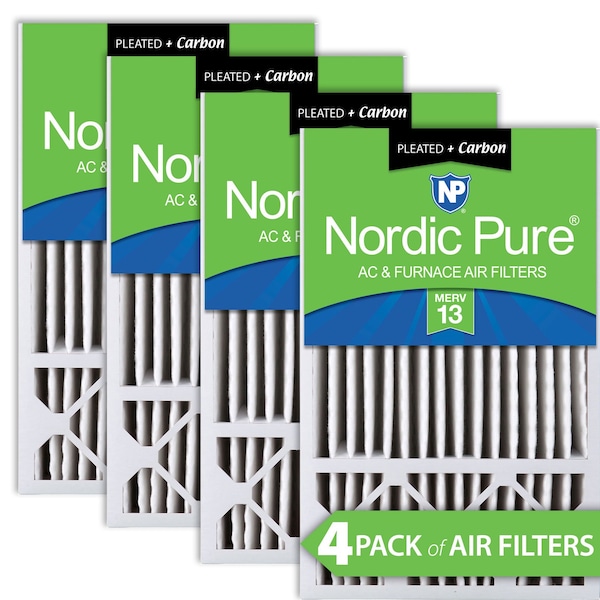 Nordic Pure 16x25x5 Plus Carbon Pleated Air Filter, High Capacity, MERV 13, 4 PK - 16X25X5HM13+C-4