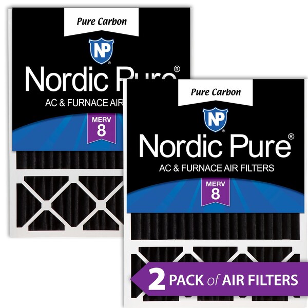 Nordic Pure 20x25x5 Pure Carbon Pleated Air Filter, High Capacity, MERV 8, 2 PK - 20X25X5LXREDPCP-2