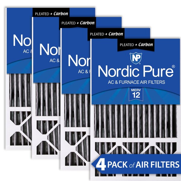 Nordic Pure 16x25x5 Plus Carbon Pleated Air Filter, High Capacity, MERV 12, 4 PK - 16X25X5HPM12C-4