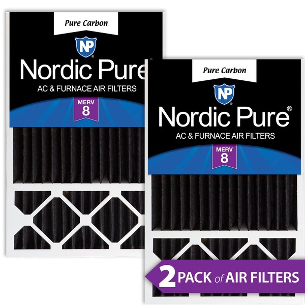 Nordic Pure 16x25x5 Pure Carbon Pleated Air Filter, High Capacity, MERV 8, 2 PK - 16X25X5HPCP-2