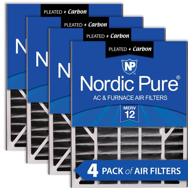 Nordic Pure 20x25x5 Plus Carbon Pleated Air Filter, High Capacity, MERV 12, 4 PK - 20X25X5ABPM12C-4