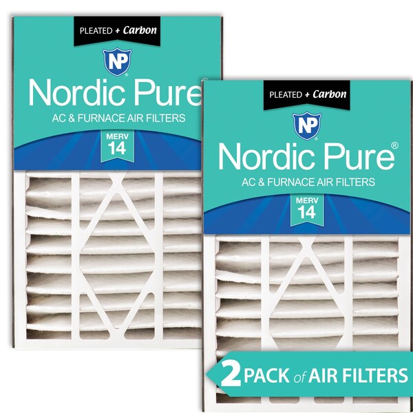 Nordic Pure 16x25x5 Plus Carbon Pleated Air Filter, High Capacity, MERV 14, 2 PK - 16X25X5ABM14+C-2