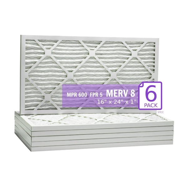 Purolator 16x24x1 Pleated Air Filter, MERV 8, 6 PK - 16X24X1X1 DM (6 PACK)