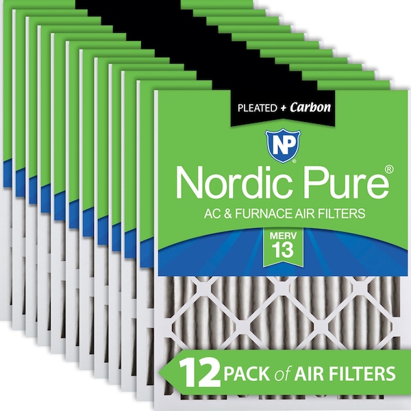 Nordic Pure 15x20x2 Plus Carbon Pleated Air Filter, High Capacity, MERV 13, 12 PK - 15X20X2M13+C-12