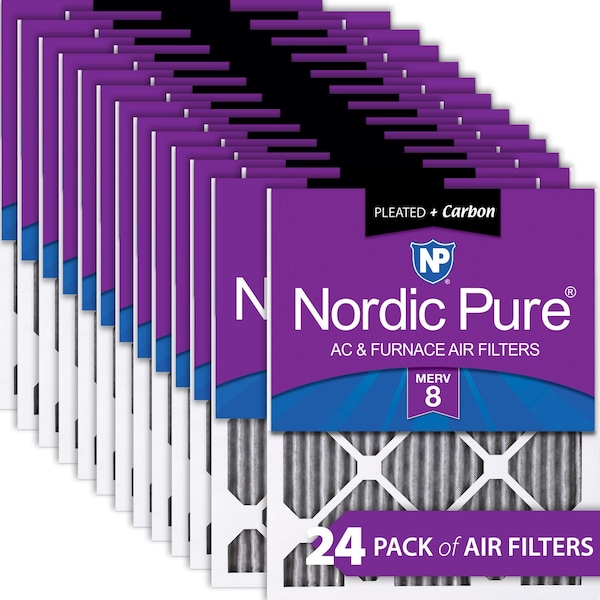 Nordic Pure 10x24x1 Plus Carbon Pleated Air Filter, High Capacity, MERV 8, 24 PK - 10X24X1PM8C-24