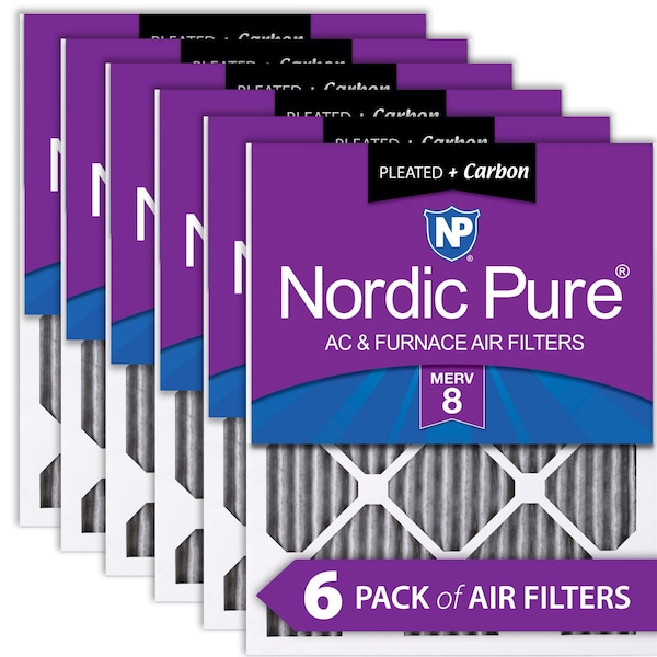 Nordic Pure 16x30x1 Plus Carbon Pleated Air Filter, High Capacity, MERV 8, 6 PK - 16X30X1PM8C-6
