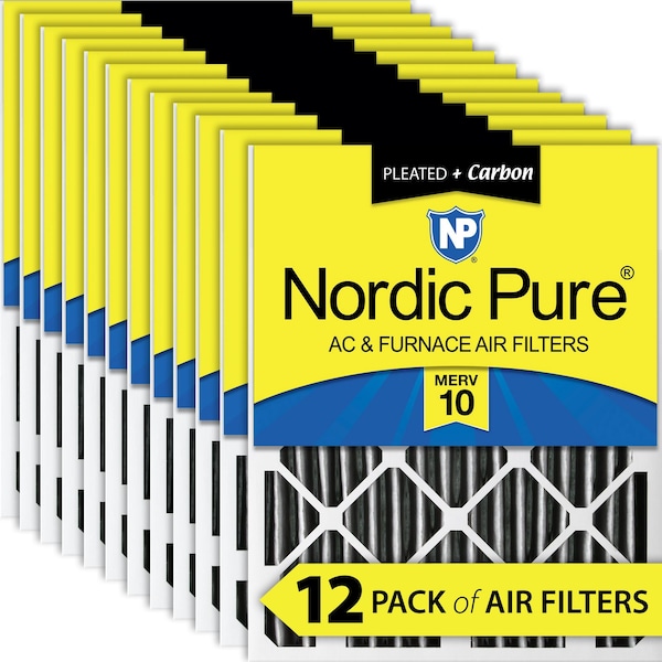 Nordic Pure 12x24x2 Plus Carbon Pleated Air Filter, High Capacity, MERV 10, 12 PK - 12X24X2PM10C-12