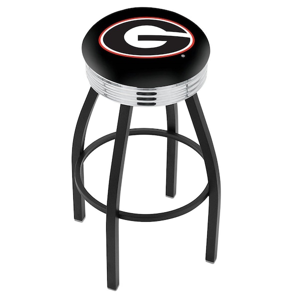 Holland Bar Stool Co 30" Blk Wrinkle Georgia "G" Swivel Bar Stool, Chrome Ring - L8B3C30GA-G