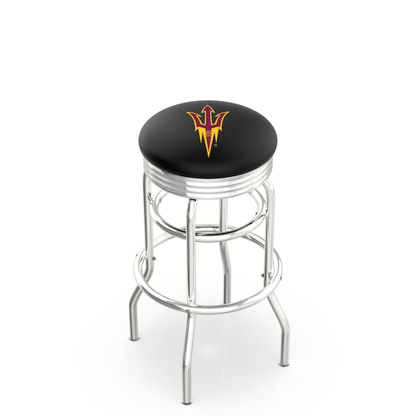 Holland Bar Stool Co 25" Chrome 2-Ring Arizona State Swivel Bar Stool, Accent Ring, Pitchfork - L7C3C25ARIZST-F
