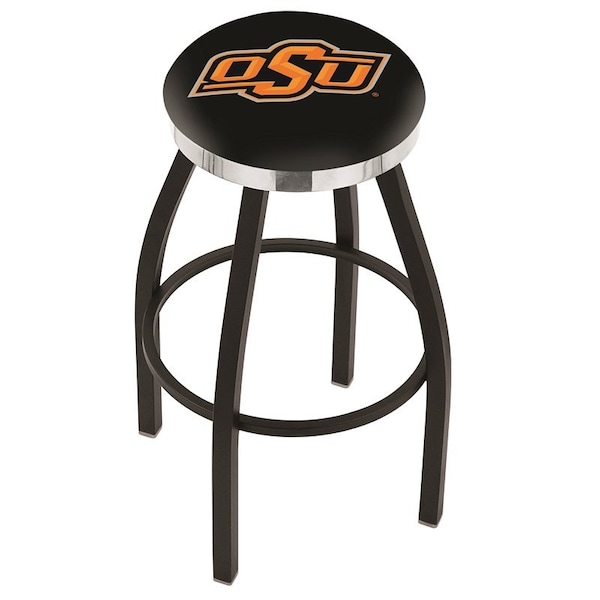 Holland Bar Stool Co 30" Blk Wrinkle Oklahoma State Swivel Bar Stool, Chrome Ring - L8B2C30OKSTUN