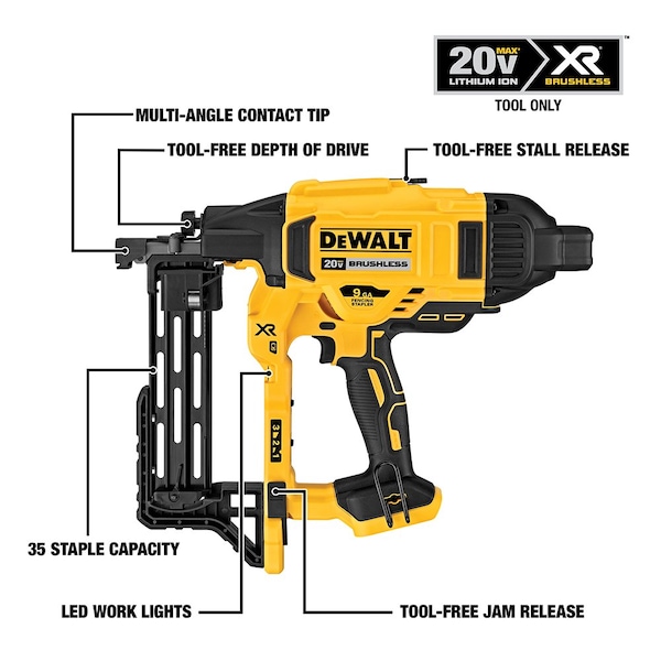 Dewalt 20V MAX* XR 9 GA Cordless Fencing Stapler (Tool only) - DCFS950B