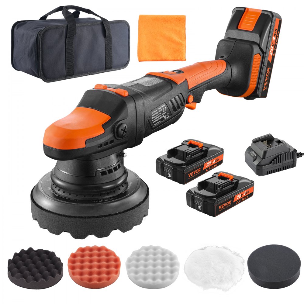 VEVOR 20V Cordless Buffer Polisher 6" Brushless Polisher with 2PCS 4.0Ah Battery - ZYJQ62110220VA1Z6V5