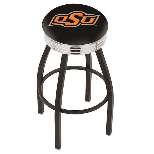 Holland Bar Stool Co 30" Blk Wrinkle Oklahoma State Swivel Bar Stool, Chrome Ring - L8B3C30OKSTUN