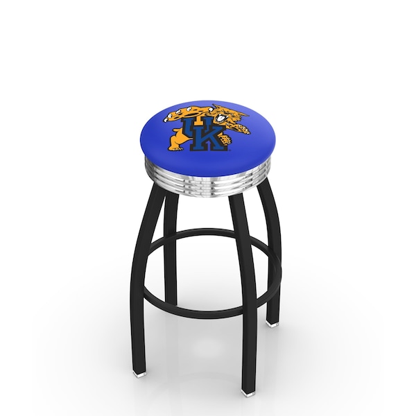 Holland Bar Stool Co 30" Blk Wrinkle Kentucky "Wildcat" Swivel Bar Stool, Chrome Ring - L8B3C30UKYCAT