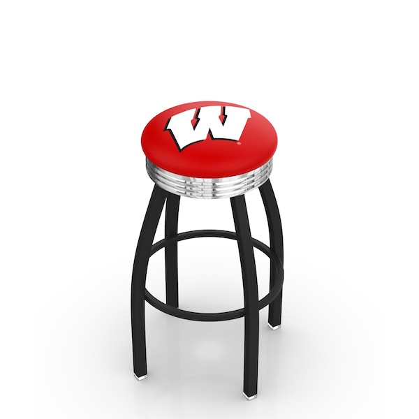Holland Bar Stool Co 30" Blk Wrinkle Wisconsin "W" Swivel Bar Stool, Chrome Ring - L8B3C30WISC-W