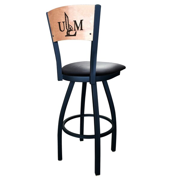 Holland Bar Stool Co 25" Blk Wrinkle Louisiana-Monroe Swivel Bar Stool, Laser Engraved Back - L03825BWMEDMPLALA-MONBLKVINYL