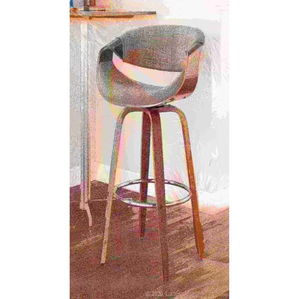 Lumisource Curvini Barstool in Walnut Wood and Grey Fabric, PK 2 - B30-CRVNIR WLGY2