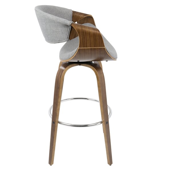 Lumisource Curvini Barstool in Walnut Wood and Grey Fabric, PK 2 - B30-CRVNIR WLGY2