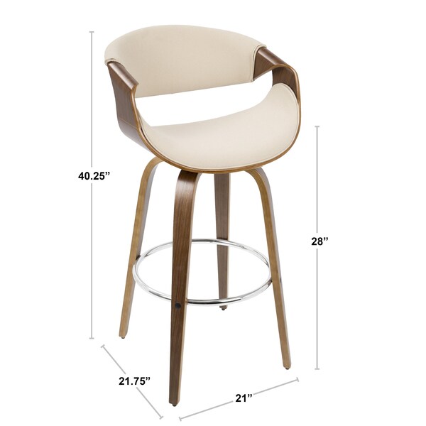 Lumisource Curvini Barstool in Walnut Wood and Grey Fabric, PK 2 - B30-CRVNIR WLGY2