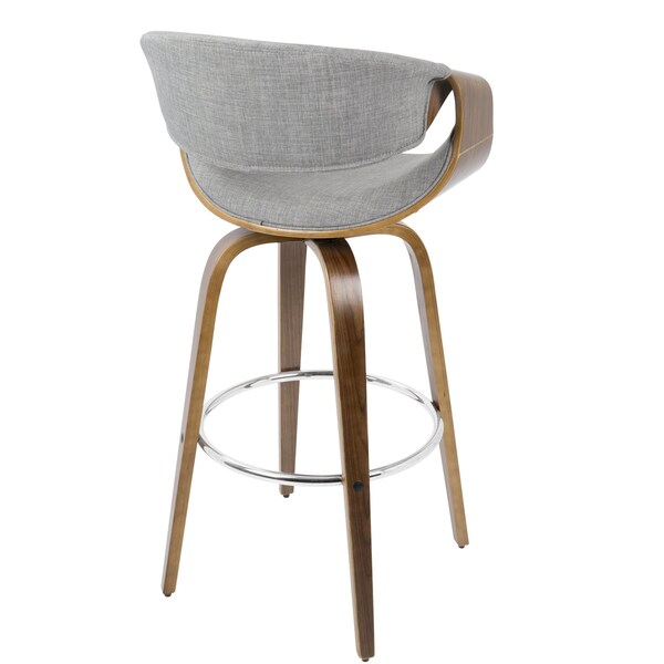 Lumisource Curvini Barstool in Walnut Wood and Grey Fabric, PK 2 - B30-CRVNIR WLGY2