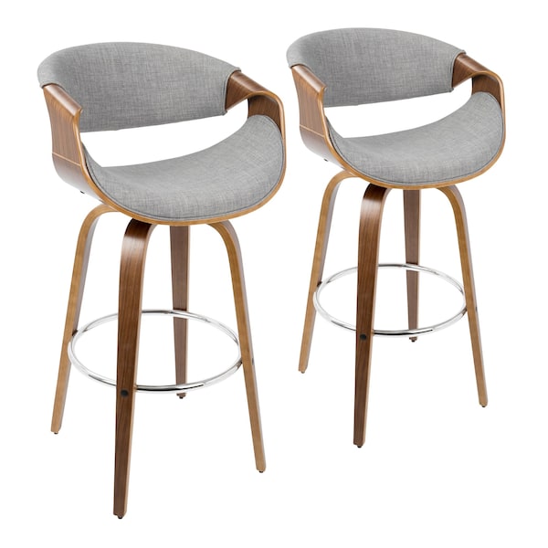 Lumisource Curvini Barstool in Walnut Wood and Grey Fabric, PK 2 - B30-CRVNIR WLGY2