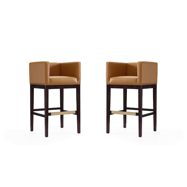 Manhattan Comfort Kingsley Barstool in Camel and Dark Walnut (Set of 2) - 2-BS012-CL