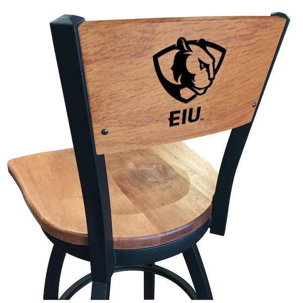 Holland Bar Stool Co 25" Blk Wrinkle Eastern Illinois Swivel Bar Stool, Laser Engraved Back - L03825BWMEDMPLAEASTILMEDMPL