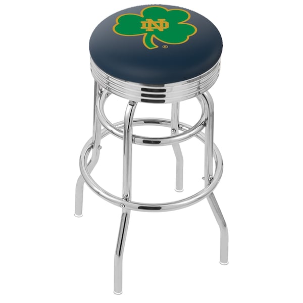 Holland Bar Stool Co 30" Chrome 2-Ring Notre Dame Shamrock Swivel Bar Stool, Accent Ring - L7C3C30ND-SHM