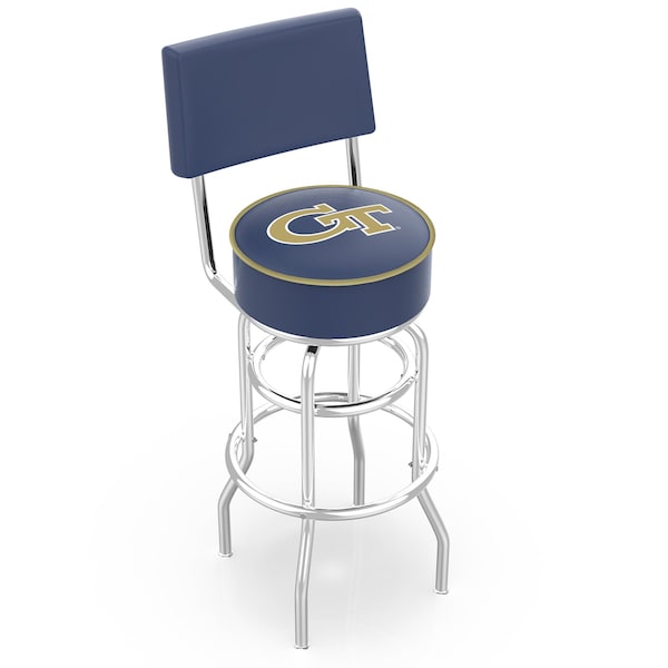 Holland Bar Stool Co 30" Chrome 2-Ring Georgia Tech Swivel Bar Stool, Back - L7C430GATECH